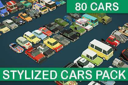 Cartoon Vehicles Full Pack – Low Poly Cars (80 Cars) Free Download